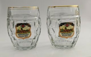 2 Weltenburger Kloster Bier Clear Glass Barrel Dimple Shape Beer Mugs