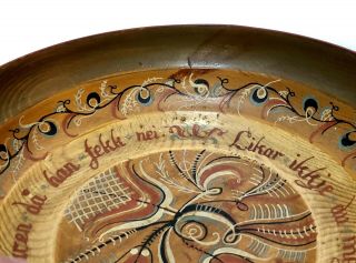 Vintage Hand - Painted Norwegian Rosemaling Wood Ale Bowl Text Folk Art Signed