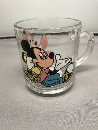 Vintage Anchor Hocking Walt Disney Baby Mickey & Minnie Mouse On Phone Glass Mug