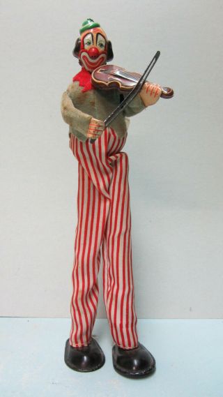 Vintage Happy The Violinist Clown Wind - Up Mechanical Toy Tps Japan