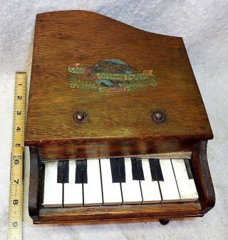 Vintage 1950`s Eagle Grand Piano Solid Oak Miniature Child`s Toy Piano