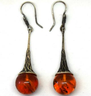 Vintage Sterling Silver And Natural Untreated Baltic Amber Earrings