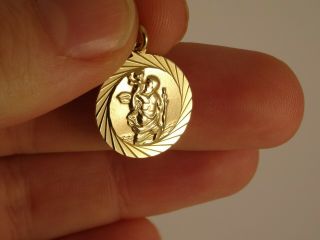 Vintage Small 9ct Gold St Christopher Protection Pendant Charm Gift Hm 16mm 55e