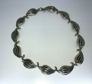 15.  5 " Vintage Deco Style Jewelart Sterling Silver Leaf Flower Necklace 37.  9 Grm