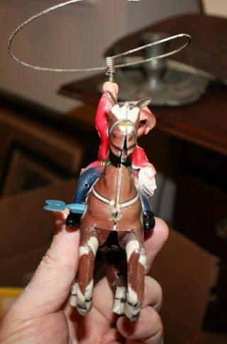 Tin & Celluloid Wind Up Cowboy On Horse Toy Mid - Century Japan Alps