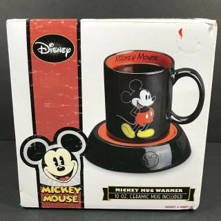 Disney Mickey Mouse Coffee Mug Cup With Warmer 10oz Ceramic Black Red