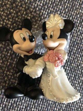 Disney Mickey Minnie Wedding Ceramic Bisque Figurine Bride & Groom Cake Topper
