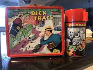 Vintage 1967 Dick Tracy Metal Lunch Box And Thermos By Aladdin Usa