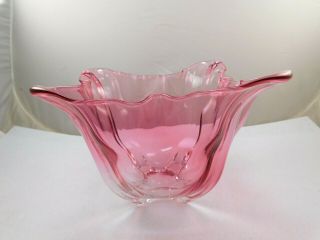 Vintage Steubenart Glass Cranberry To Clear Grotesque Bowl