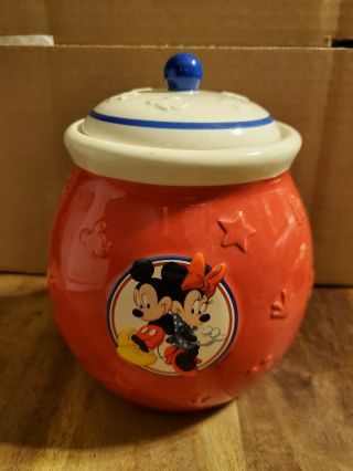 Disney Mickey And Minnie Cookie Jar/canister Red White & Blue