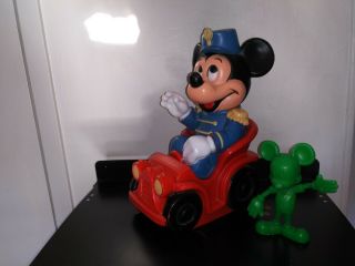 Vintage 1977 Disney Mickey Mouse Train Conductor Car Bank & Marx Plastic Figure