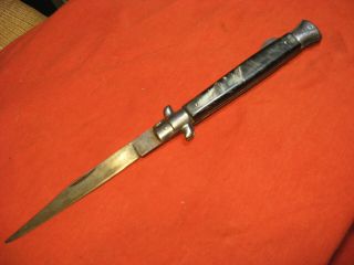 Vintage Italian Stiletto Knife 11  Black Marble Handle Lock Blade Made N Italy