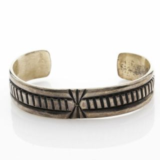 Vintage Navajo Handmade Stamped Sterling Silver Cuff Bracelet