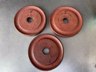 Vintage 3 Barbell/dumbell 5 Lb.  Weight Plates 1 " Hole York?
