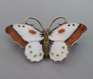 Vintage Hroar Prydz Vermeil Sterling Silver Enamel Butterfly Pin Norway
