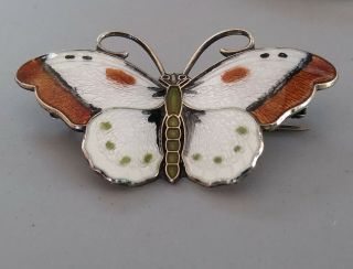 Vintage Hroar Prydz Vermeil Sterling Silver Enamel Butterfly Pin Norway 3
