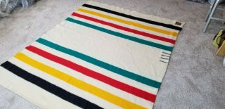 Vintage Trapper Point 100 Wool Blanket 4 Point Made In England 65 " X 80 "