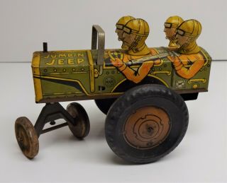 Marx Vintage Tin Litho Wind Up Military Army Wwii,  Jumpin Jeep 1940 