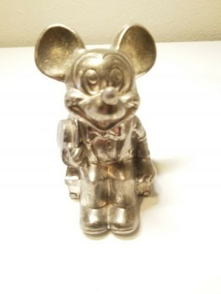 Walt Disney Mickey Mouse Silver Plated Metal Coin Savings Bank Vintage