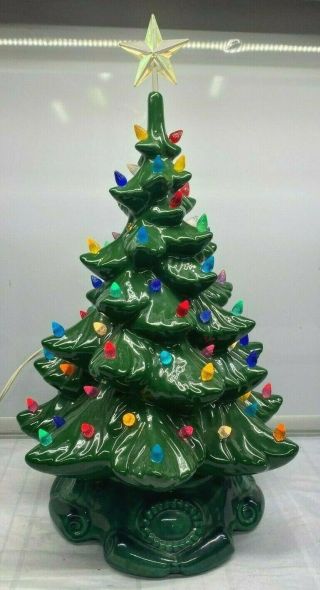 Green Ceramic Christmas Tree Lighted Atlantic Mold 17 " Vintage 1991