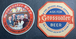 2 Diff Grossvater Beer Coaster 4 Inch 1930’s Renner Akron Ohio