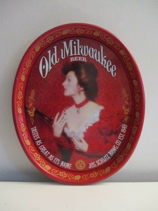 Vtg Old Milwaukee Beer Metal Tray Victorian Red Lady Jos Schlitz Brewing