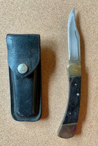 Vintage Buck Folding Knife W/ Sheath 3 Pin Model 110 Hunter (1972 - 1973)