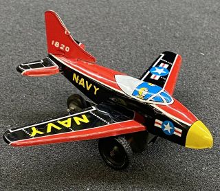 Rare Antique 1950’s Japan United States Navy 1820 Tin Litho Toy Plane Friction