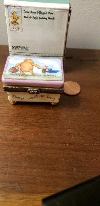 Winnie The Pooh And Piglet Disney Porcelain Hinged Trinket Box.  Euc