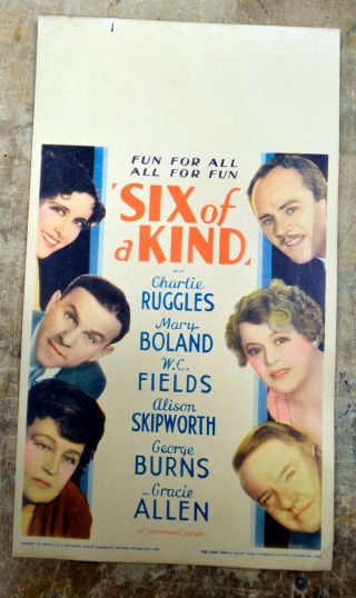 Vintage 1934 Six Of A Kind Movie Lobby Display Card