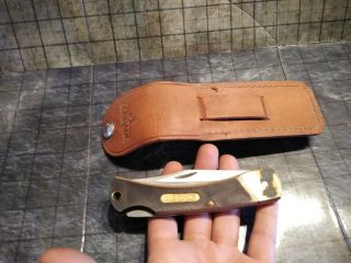 Vintage Schrade 60t Folding Old Timer Knife W/belt Loop Sheath Blade Is