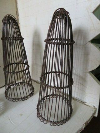 3 ADORABLE Little Vintage METAL Wire CONES Look Like Christmas TREES Rusty 2