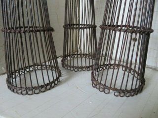 3 ADORABLE Little Vintage METAL Wire CONES Look Like Christmas TREES Rusty 3