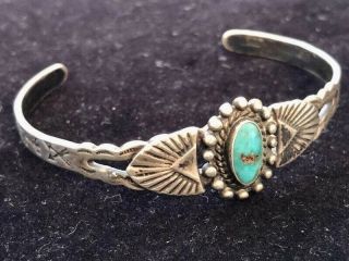 Maisels Vintage Navajo Sterling Silver Cuff Bracelet With Oval Turquoise Stone