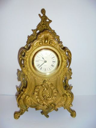 Large Vintage Uranio Brass Baroque - Style Mantel Clock Made In West Germany