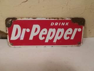 Vintage Dr.  Pepper Porcelain Soda Sign.  From Vending Machine Or Ice Chest.  13/5.