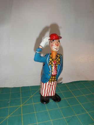 Vintage Windup Tin Toy Clown Tipping Hat