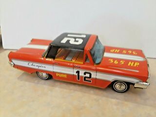 Vintage Japanese 14 " Friction Ford Galaxy Stock Car Red & White