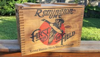 Remington 12 Gauge Shotgun Shot Shell Ammo Duck Print Empty Wood Box Case Crate