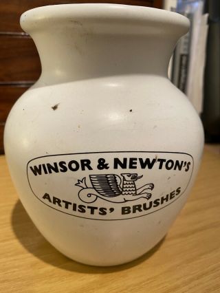 A Vintage Windsor And Newton Brush Pot With Brushes