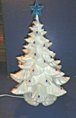 Vintage White Satin Finish Lighted Ceramic Christmas Tree 16 Inches Tall