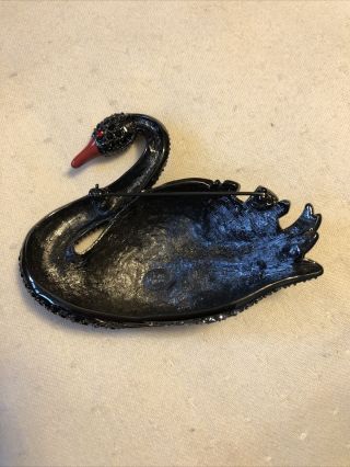 Vintage Joan Rivers Large Black Swan Crystal Brooch Pin - - 3