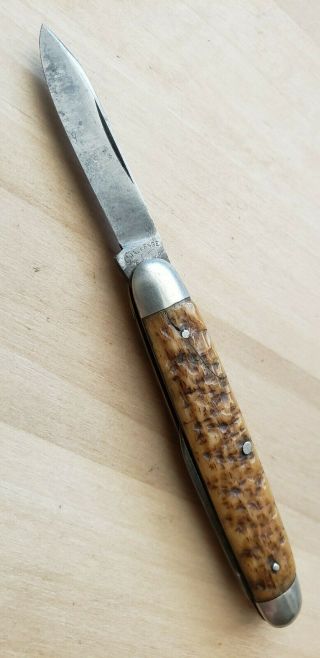 Vintage Challenge Cutlery Co Jigged Bone Equal End Pen Pocket Knife/ Usa