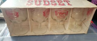 Rare Vintage Set 4 Miller High Life Beer Stemmed Thumbprint Goblets Beer Glass