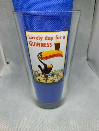 Guinness Toucan Harp Design Clear Pint Beer Glass " Lovely Day For A Guiness "