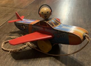 Vintage Fisher Price Wooden Jet Fp - 415 Pull Toy