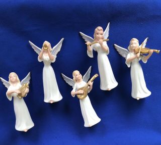 5 Vintage Germany Hand Painted Porcelain Heavenly Angel Band 1940s Christmas