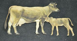 L596 Vintage De Laval Cream Separator Tin Jersey Cow & Calf Set Advertising Sign