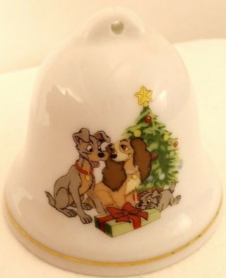 Grolier Disney Porcelain Christmas Bell Ornament 1994 Lady And The Tramp