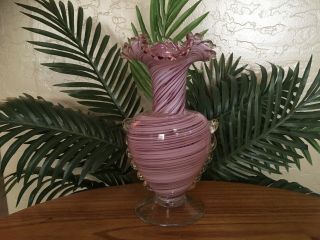Vintage Murano Venetian Barovier Italy Pink Swirl With Aventurine Glass Vase